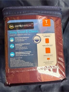 Serta Stay Cool & Clean Twin Sheet Set - Burgundy